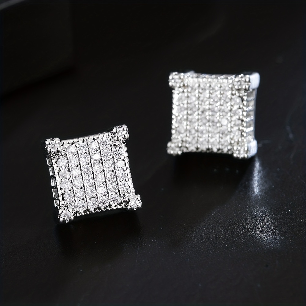 Square Cross Zircon Thread Stud Earrings for Men