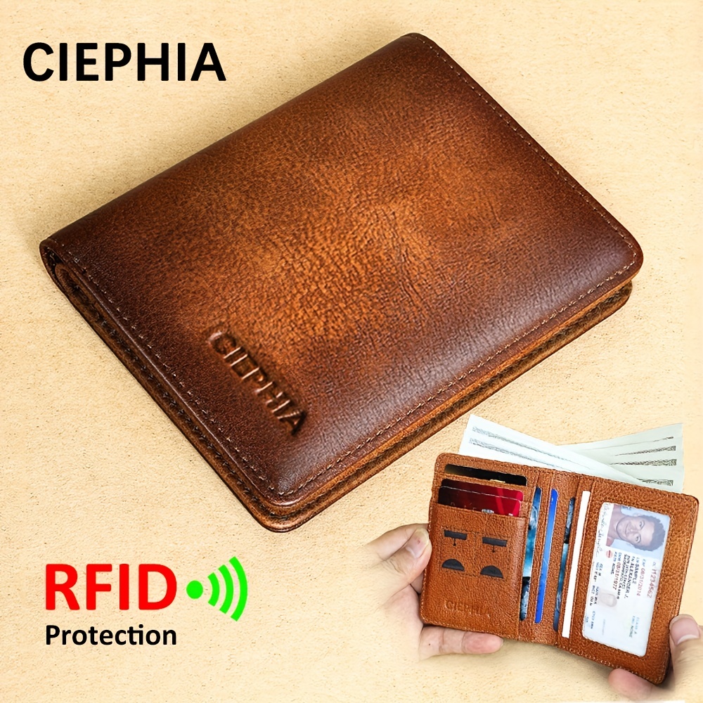 MANBANG Men's Leather Zip Around Wallet ID Card Window Secure Zipper Bifold RFID, Size: One size, Brown