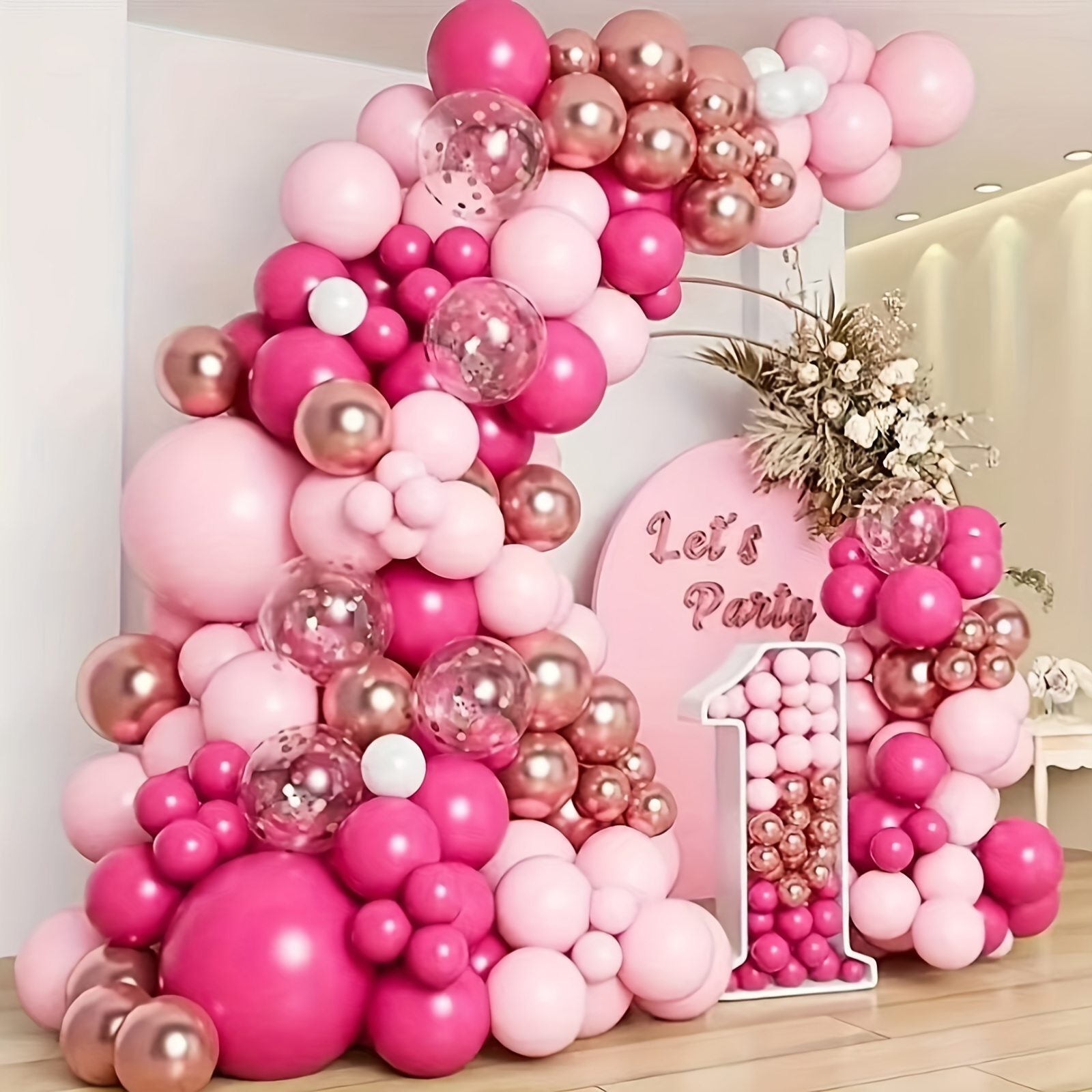 Decoraciones Para Fiesta De Cumpleaños Belug Color Rosa 1 Año 44 Piezas