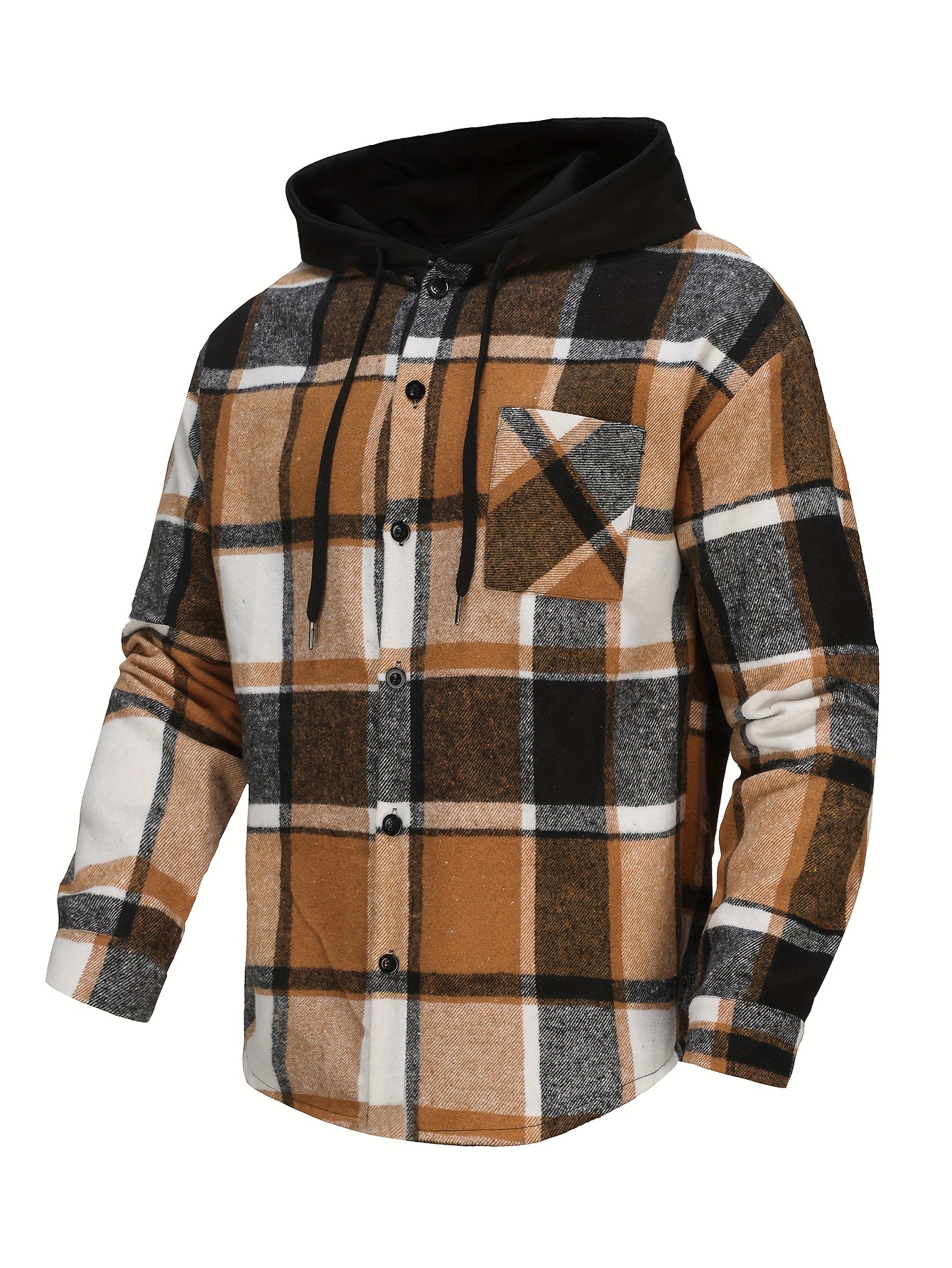 Plaid Pattern Men's Color Block Stylish Long Sleeve Hooded - Temu