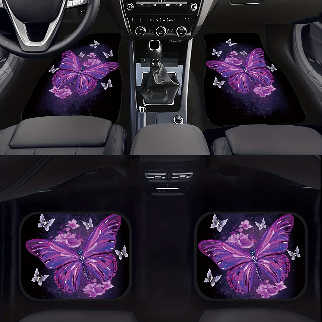4 Stück Lila Große Schmetterlingsdruck Auto Fußmatten Vorne - Temu