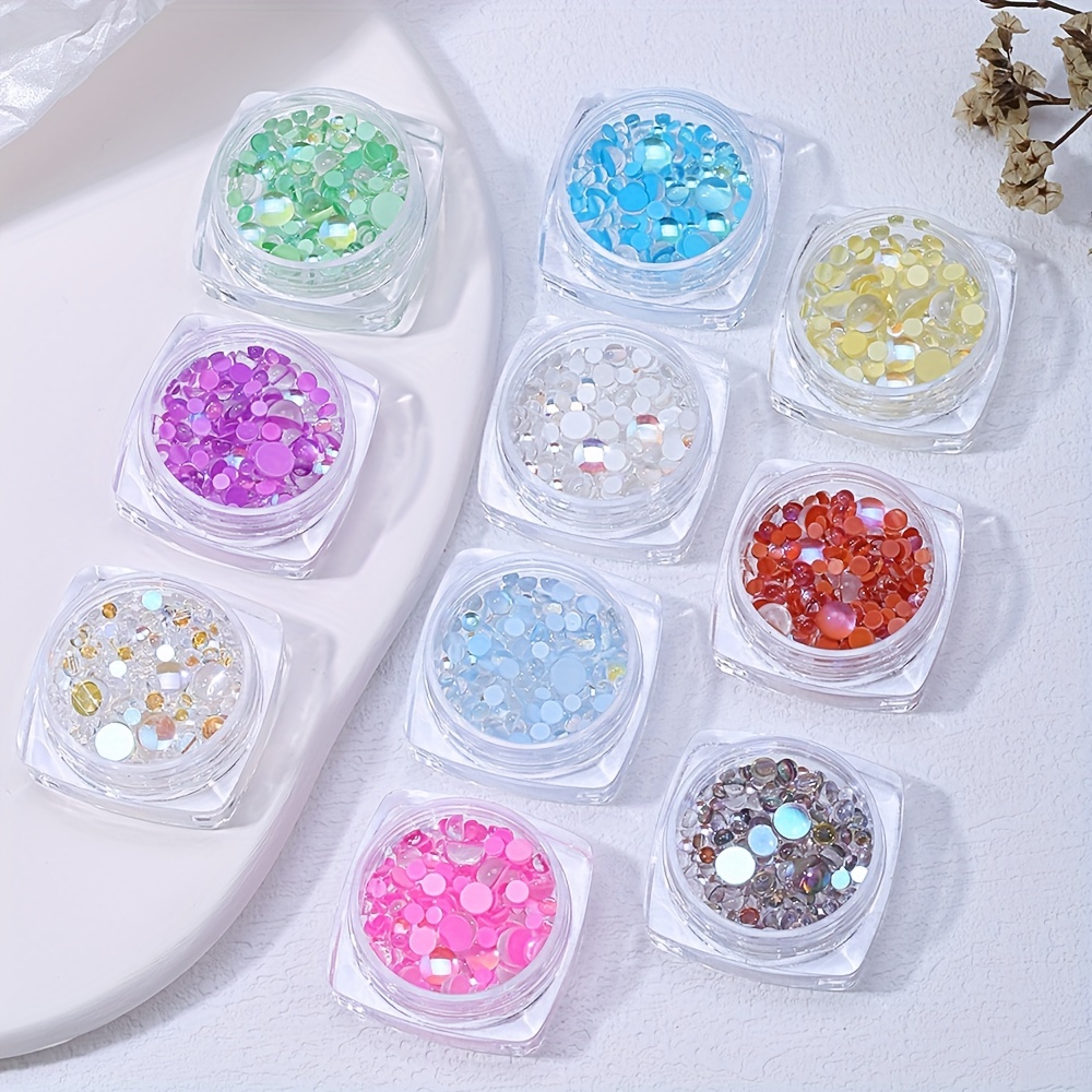12 Grids,Crystal Iridescent Nail Art Rhinestones,Flat Back Sparkle White  Glass Nail Art Gemstones For Nail Art Decoration