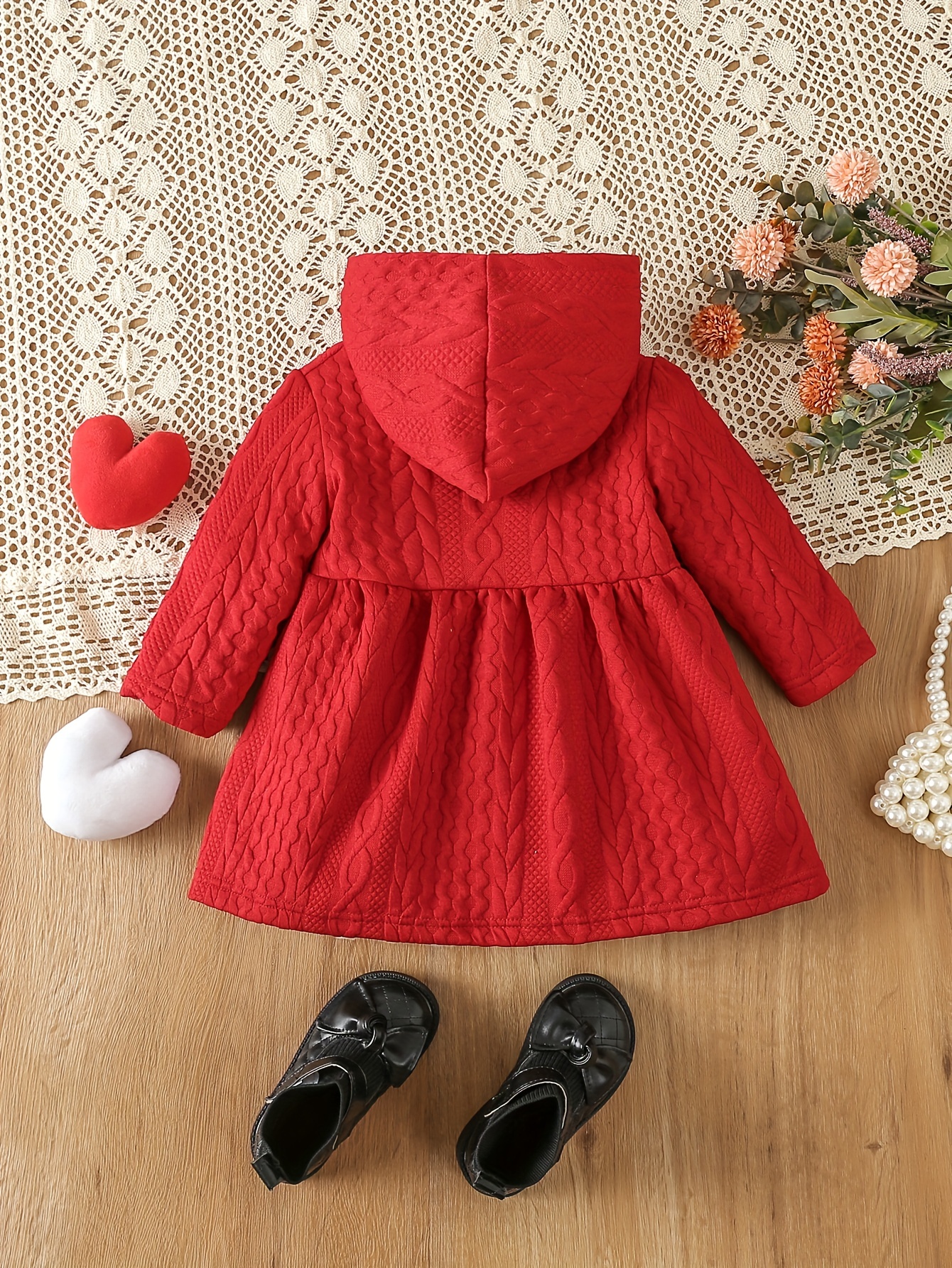 adorable heart pattern hooded dress girls cozy polyester Temu