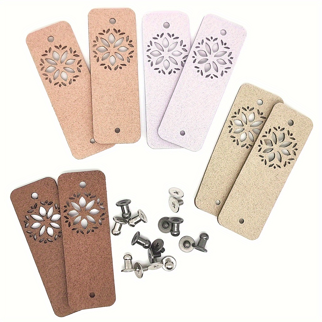 Image of 8pcs Handcrafted Leather Tags With Intricate Snowflake Cut-out Design, Includes 8 Sets Of Nails For Diy Crafts, Sewing, And Accessories (golden, Brown, Pink)