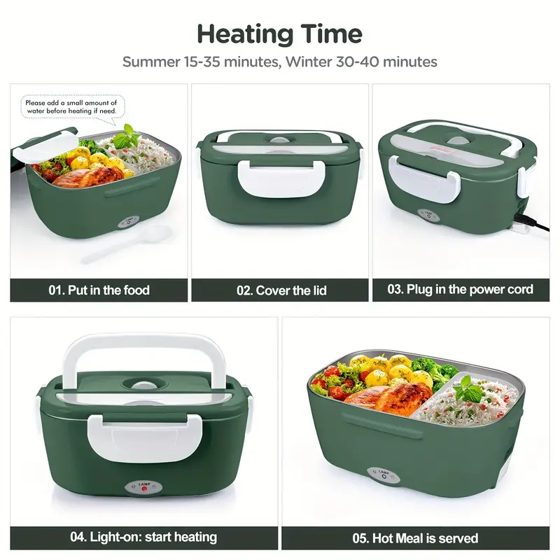 Upgraded Electric Lunch Box Food Heater - Leak Proof, Faster Heating,  Portable 12v/24v/110v Warmer For Car, Truck, Home, Work - Removable 304  Stainless Steel Container - Ideal For Adults On The Go - Temu