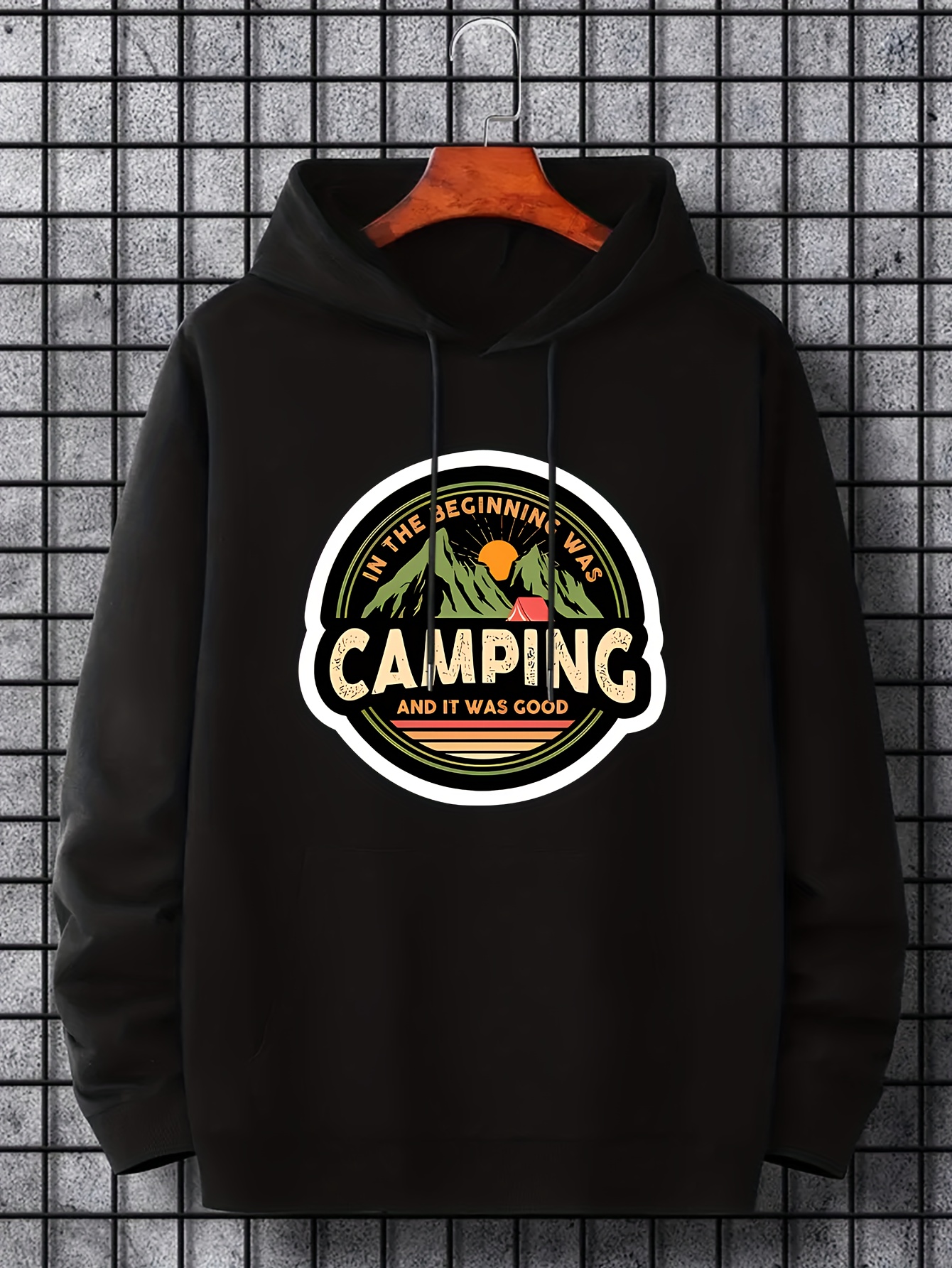 Retro Camping Print Hoodie Cool Hoodies Men Men's Casual - Temu