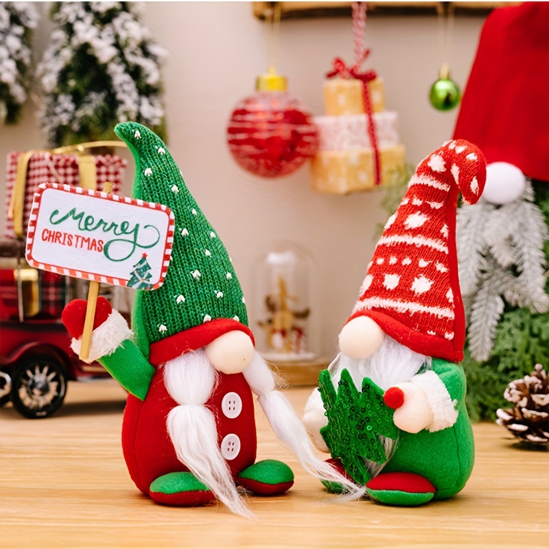 D-GROEE Miniature Christmas Decorations Handmade Santa Gnome Plush Doll,  Home Tabletop Ornaments Santa Figurines Christmas Doll for Garden 