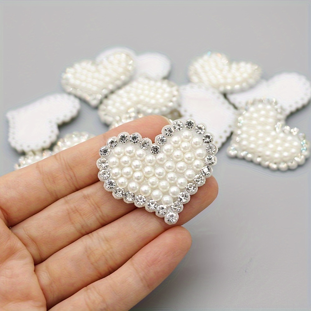 INFUNLY Heart Patches Iron on Glittering Pearl Double Heart Shape Patch for  Clothes Artificial Diamond Patches with Heart Bling Rhinestone Emblem