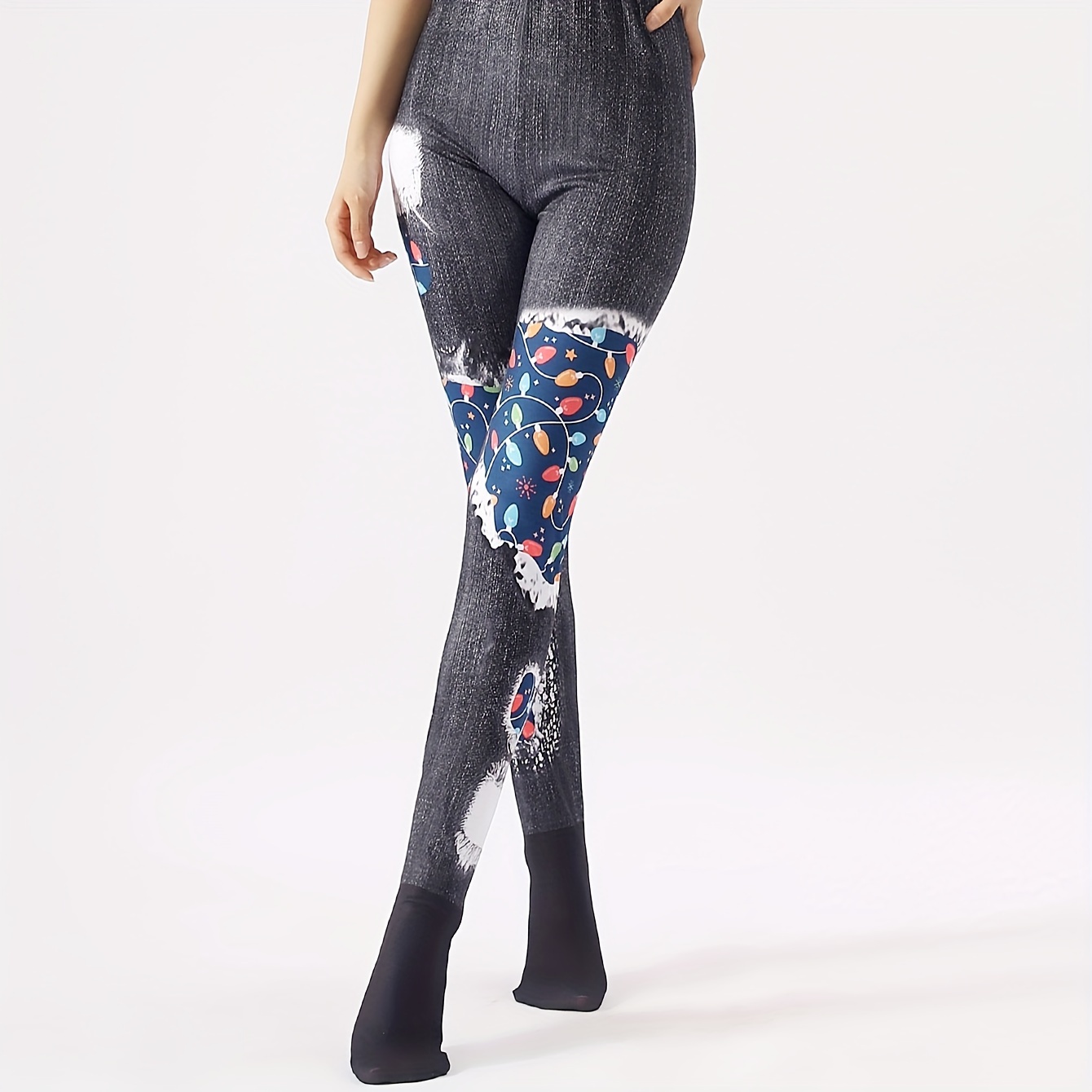 Simple Solid Tights Opaque High Waist Elastic Slim Leggings - Temu