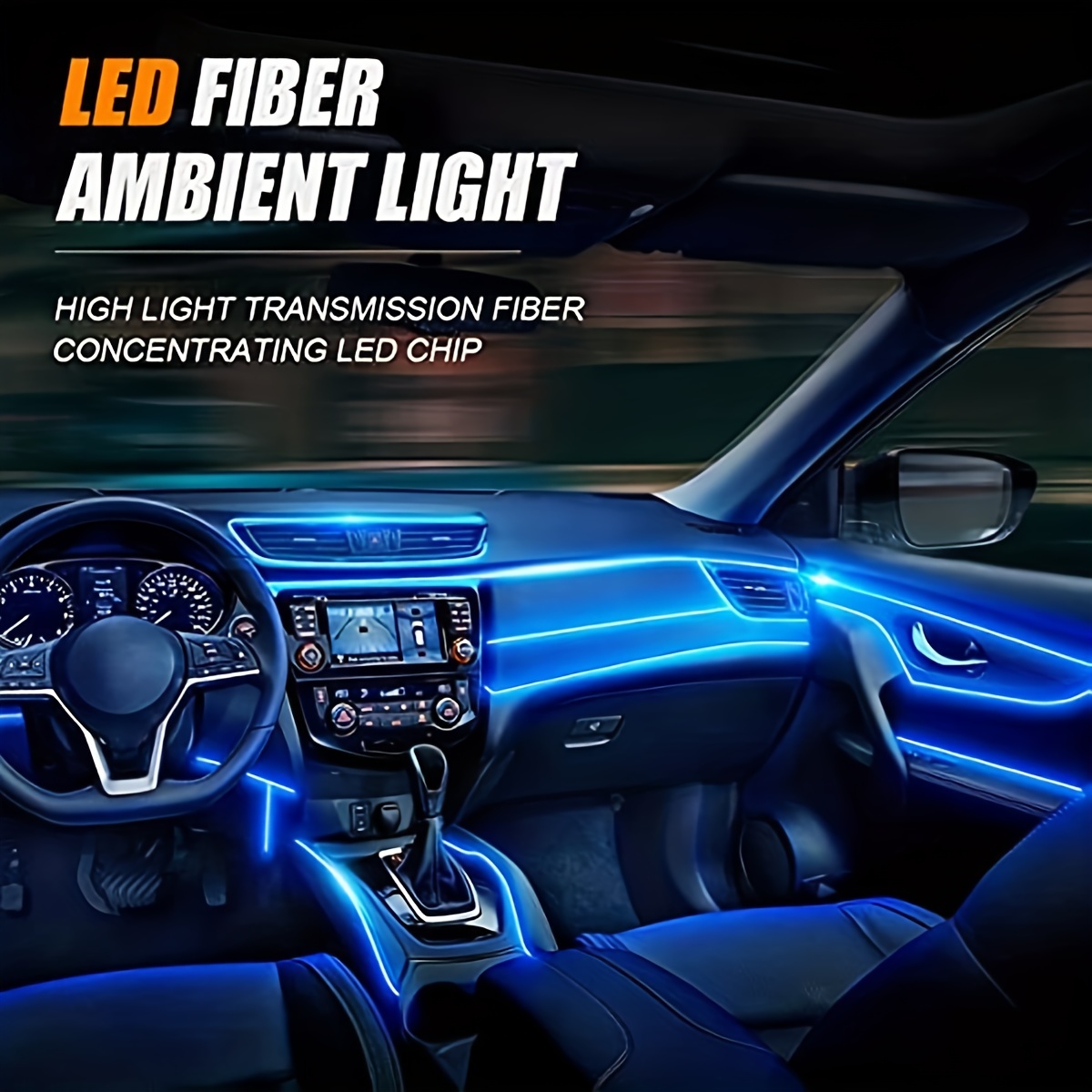 Tira de luces LED 5 en 1 para automóvil, luz interior del automóvil, kit de  iluminación LED ambiental con colores RGB, fibra óptica y ritmo de