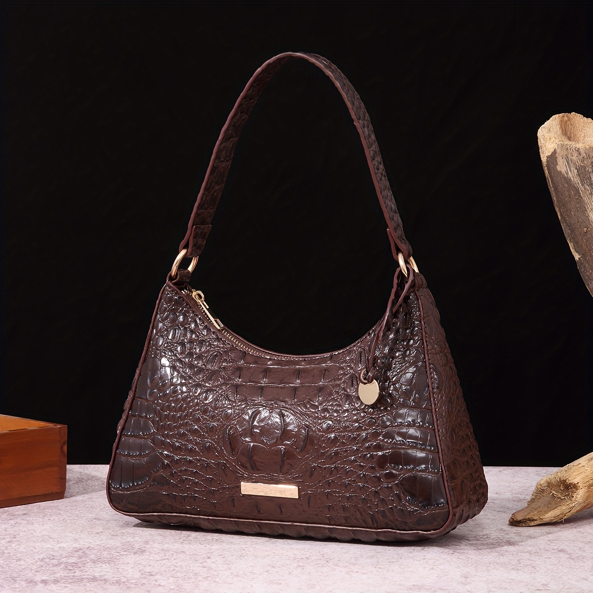 Crocodile Embossed Underarm Bag Vintage Design Shoulder Bag - Temu