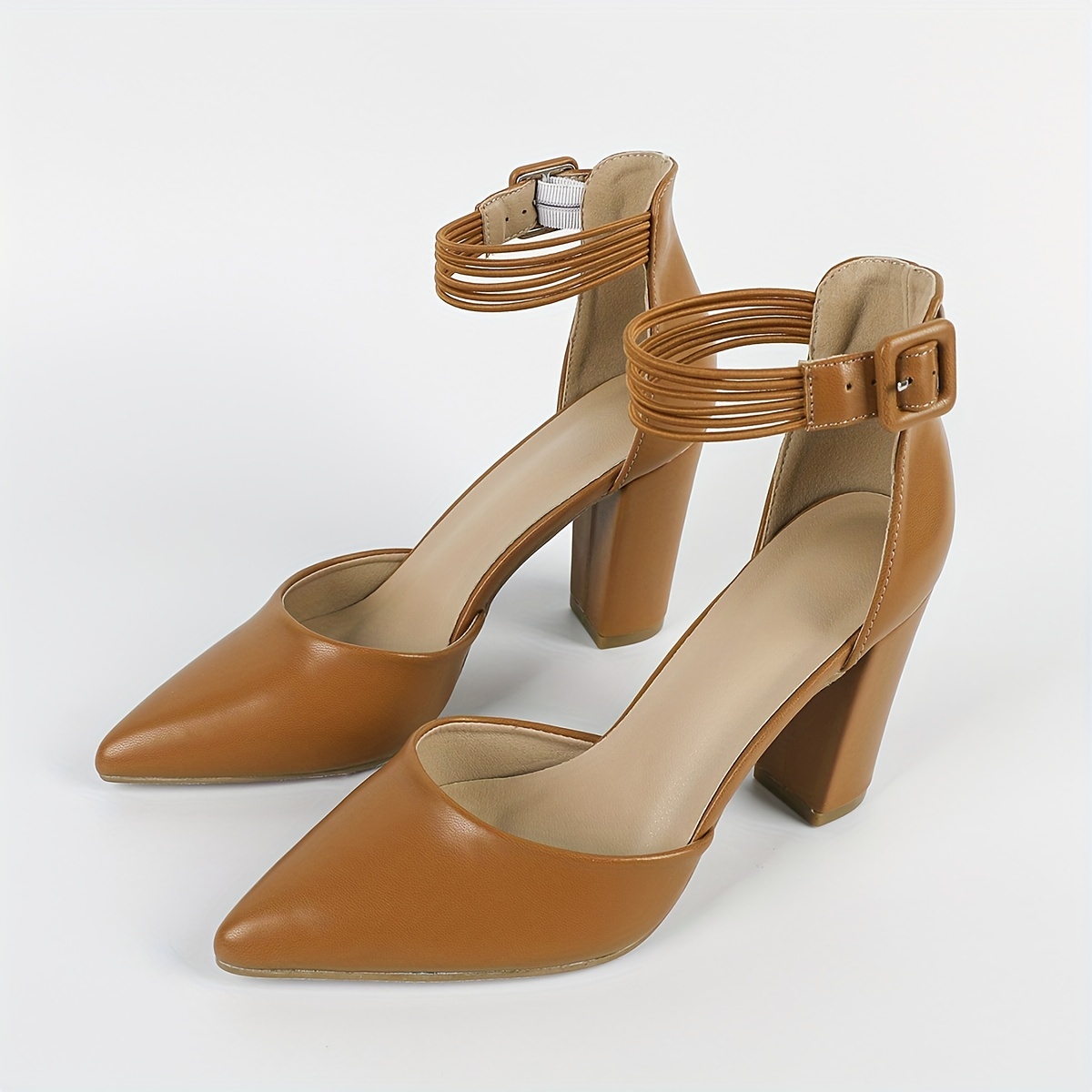 Dusto Women's Tan Faux Suede Pointed Toe Block Heels Mary Jane Shoes Sz  36/6