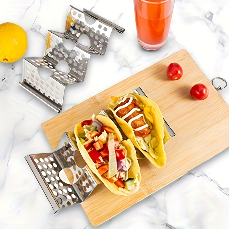 Taco Holders Stainless Steel Taco Stands Mexican Taco Plates Wave Shape  Taco Tray Cooking Accessories Shell Tacos Rack Holds 4 Tacos Each(2-3 Slot)