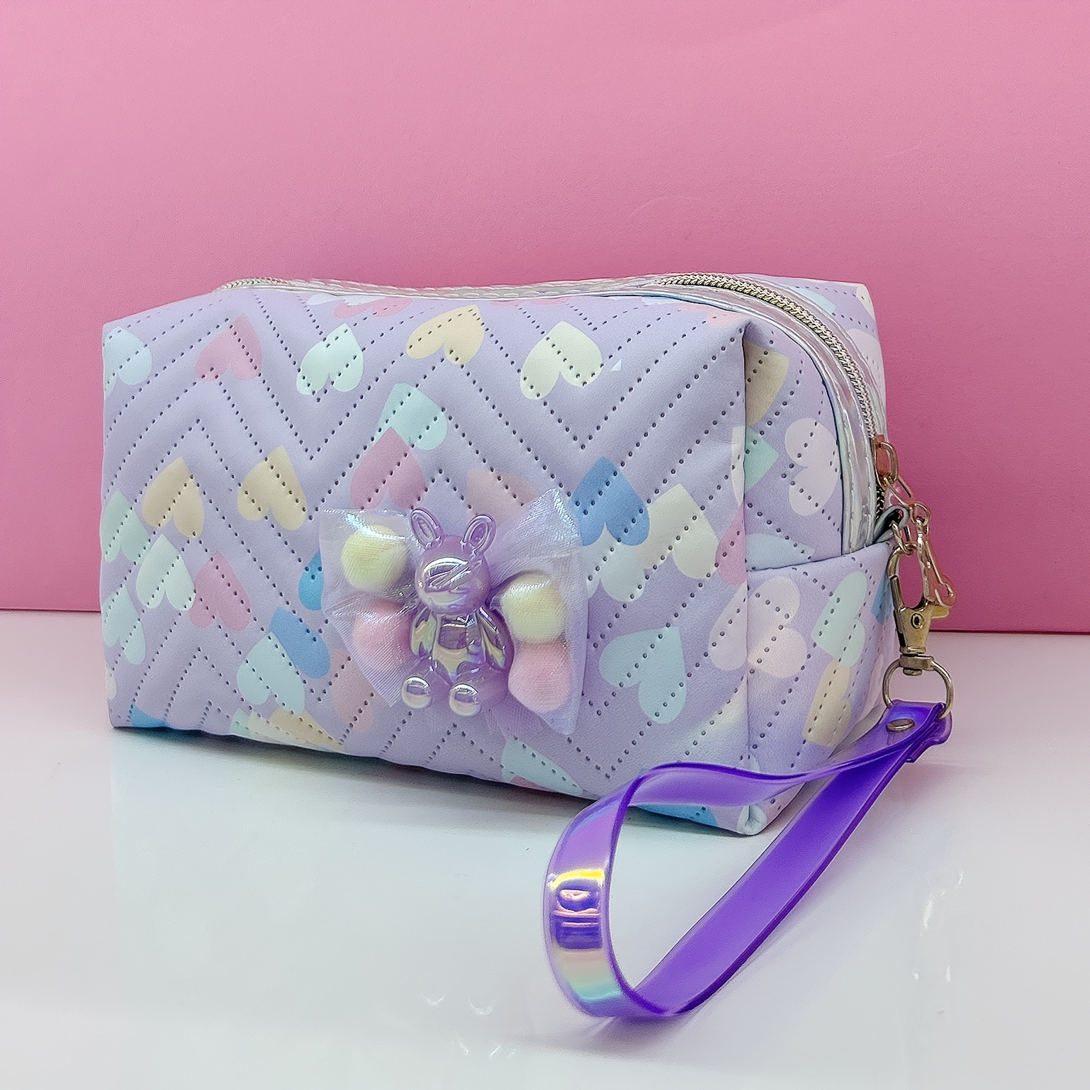 Resin Doll Decor Makeup Bag Waterproof PU Square Zipper Makeup Pouch