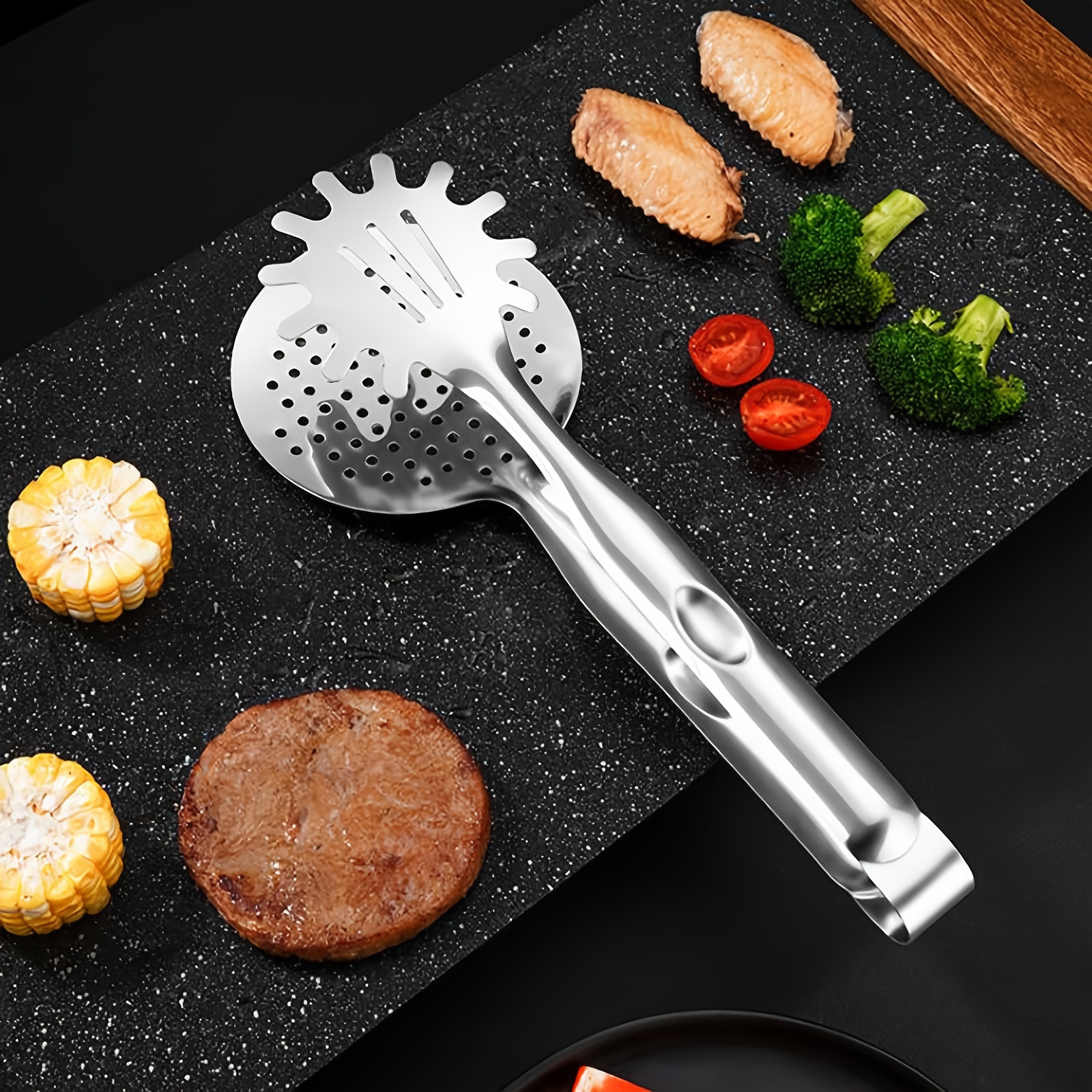 BBQ Thongs Stainless Steel Food Clip Steak Bread Clamp Kitchen Frying Oil  Cooking Filter