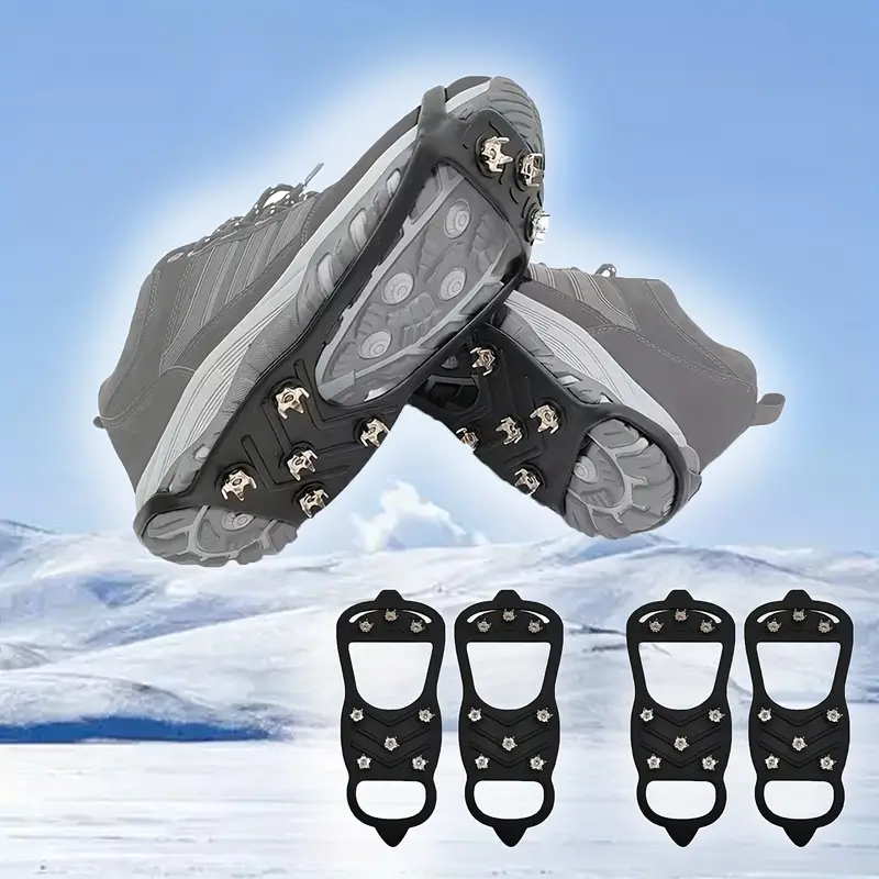 2pairs Ice Cleats For Shoes And Boots, Silicone Stainless Steel Grippers  Shoe Spikes Grips Traction For Ice Snow, Winter Hiking Climbing Ice Fishing  A
