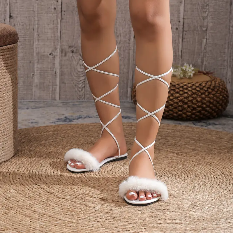 Women's Solid Color Trendy Sandals Crisscross Straps - Temu United