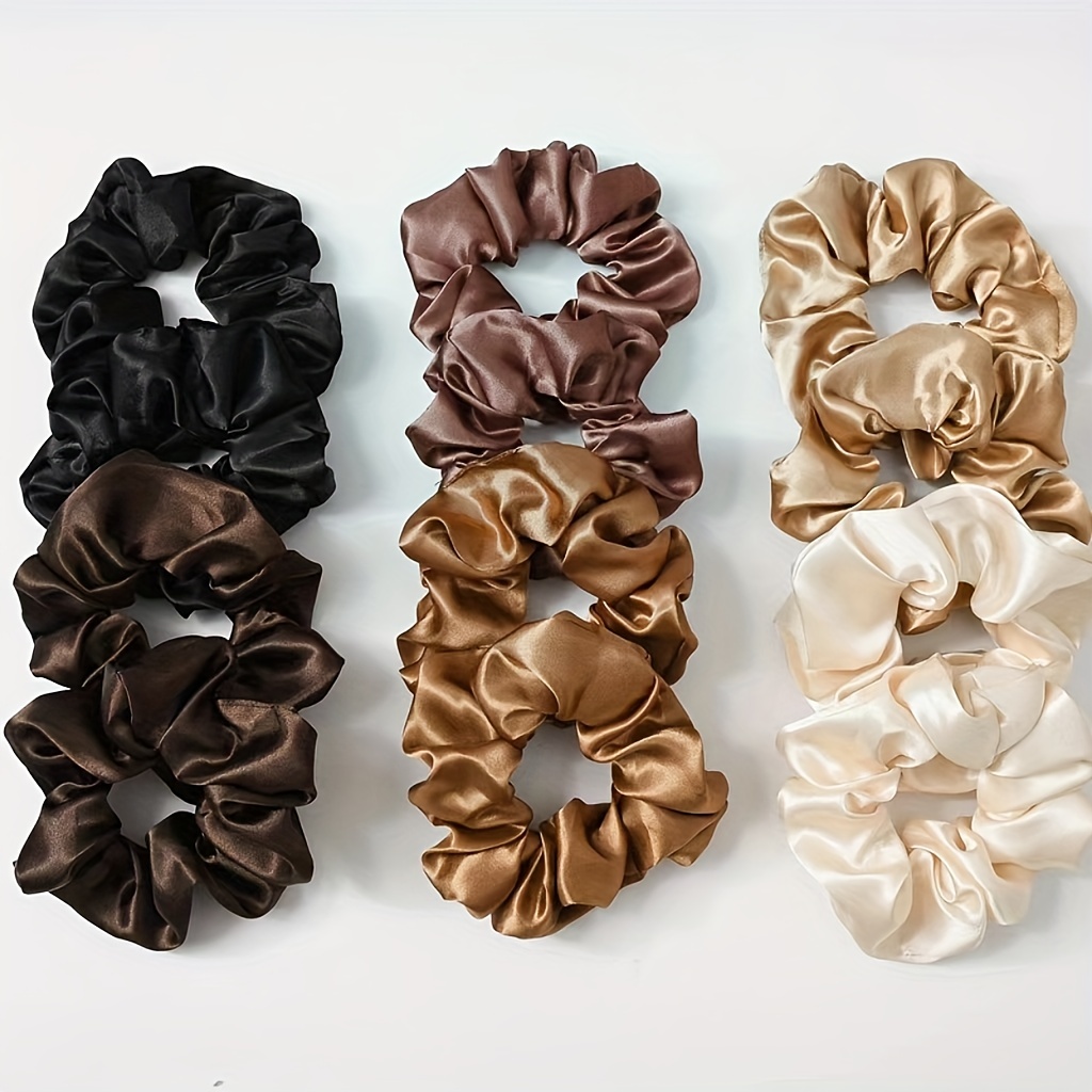 

6/8/12pcs Solid Color Scrunchies Hair Tie Satin Hair Rope Soft Seamless Simple Style Ponytail Holder Hair Accessories Women Hair Tie