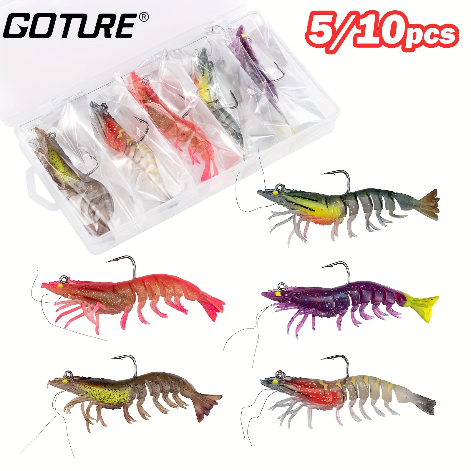 Shrimp Fishing Lures,20pcs Soft Shrimp Lure Baits Soft Lure Worms Glow  Simulation Prawn Shrimps Fishing Tackle Lures baits for Bass Walleye Trout  
