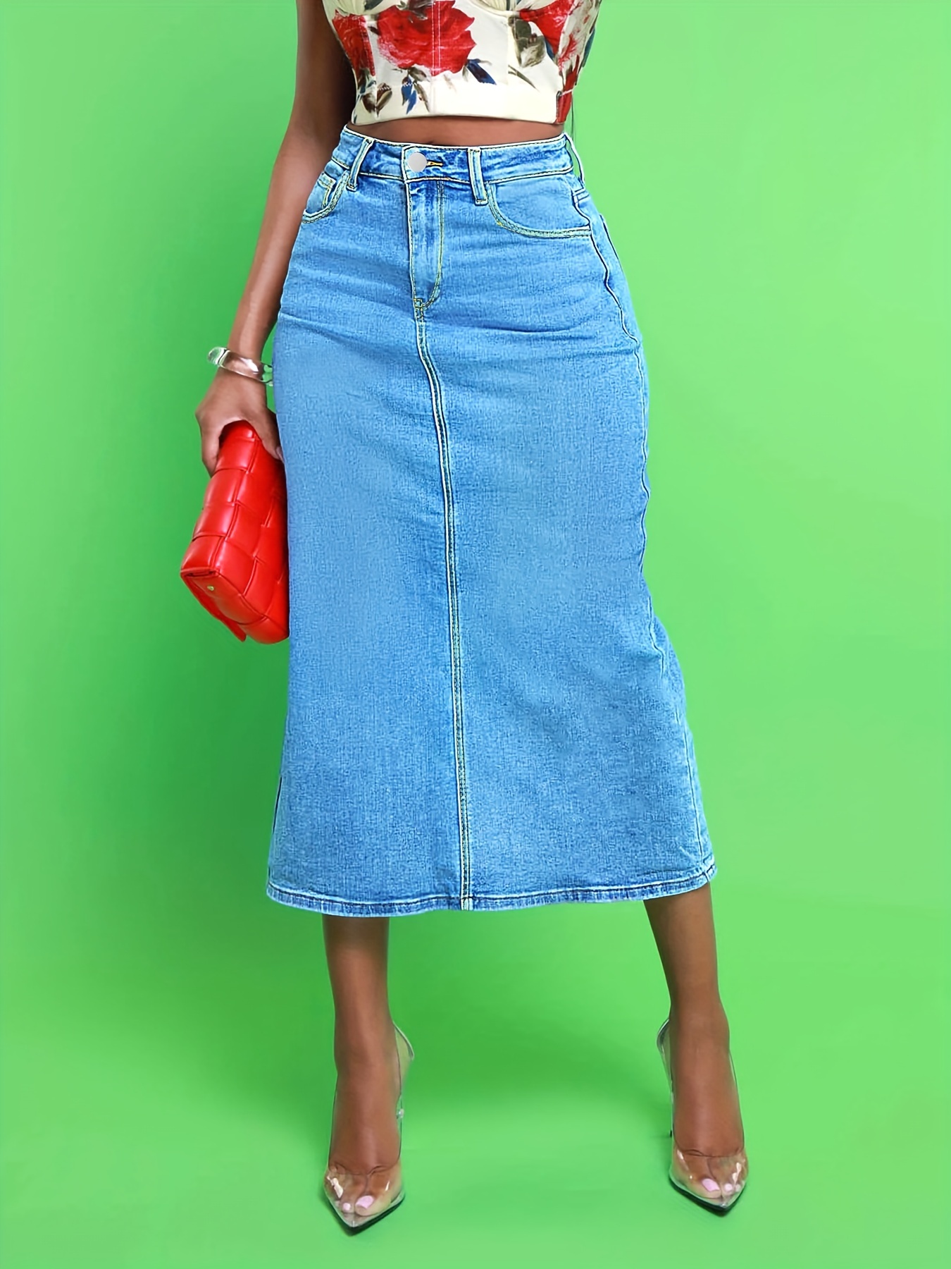 High Waisted Denim Skirts 2023 Summer Long Denim Skirt Women High Waist  Blue Black Slit Jean Street Wear Pockets A Line Maxi For From Zhoujunwei,  $22.07