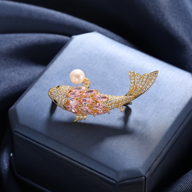 1 Pc Fish Shape Brooch Inlaid Faux Pearls Good Meaning Animal Brooch Accessories