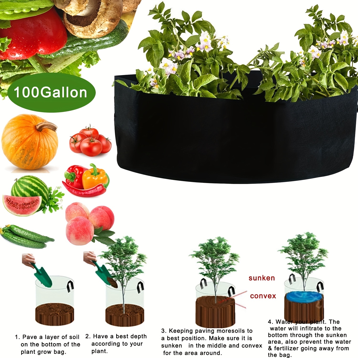 10 Gallon Fruit Vegetable Round Fabric Felt Pot Non-Woven Planting