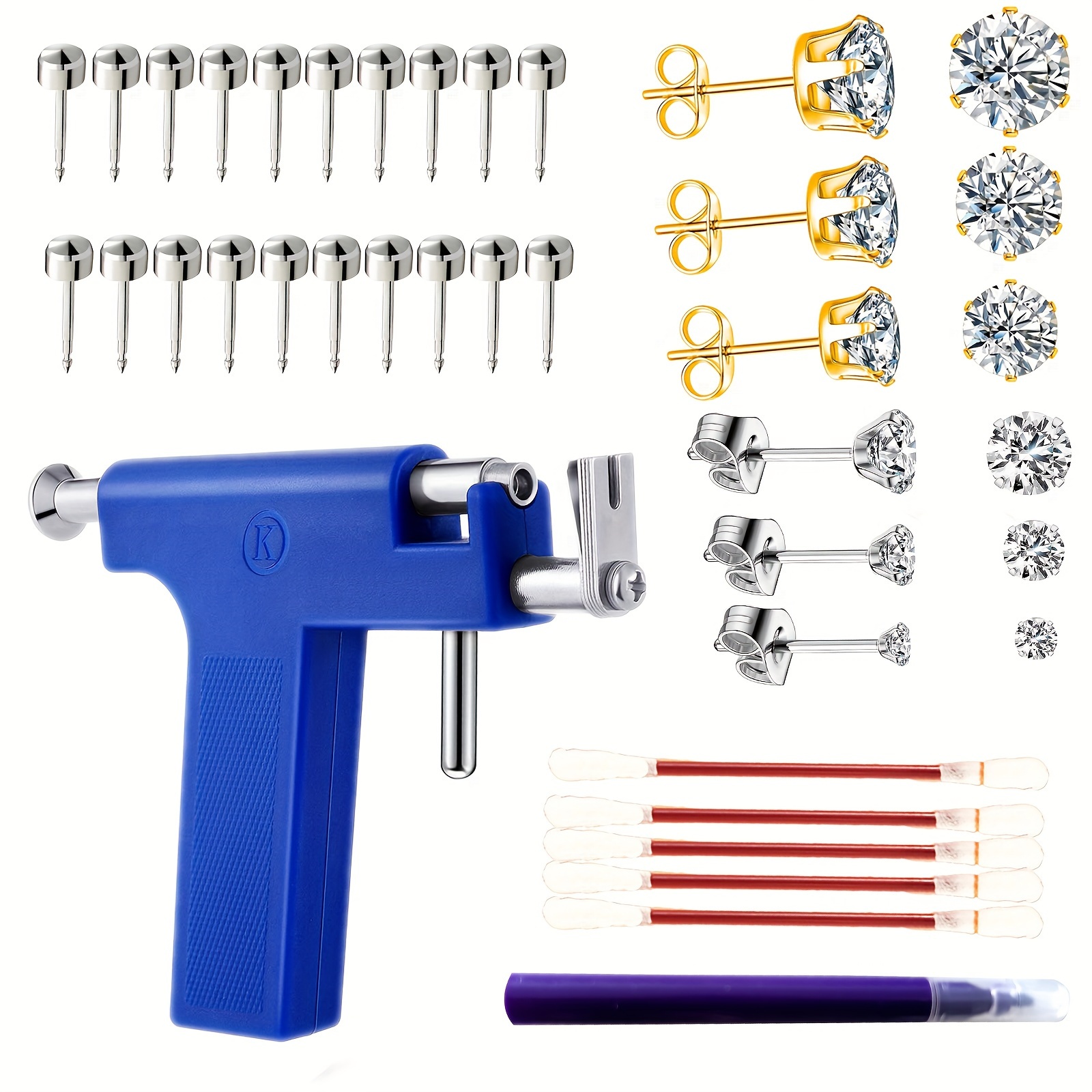 3 pzas, Set de pistola perforadora de oreja: Perno de bola de acero, set de  aretes, pistola para aretes, herramienta de perforación de seguridad; pist