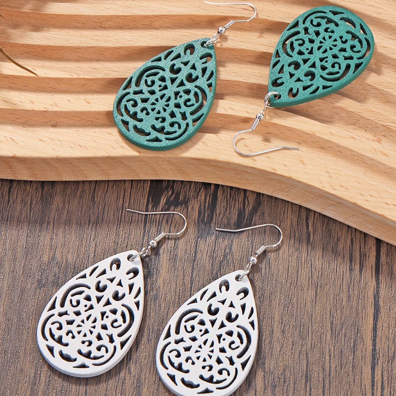 Bohemian Leaf Shaped Dangle Earrings Set of 4 Pairs