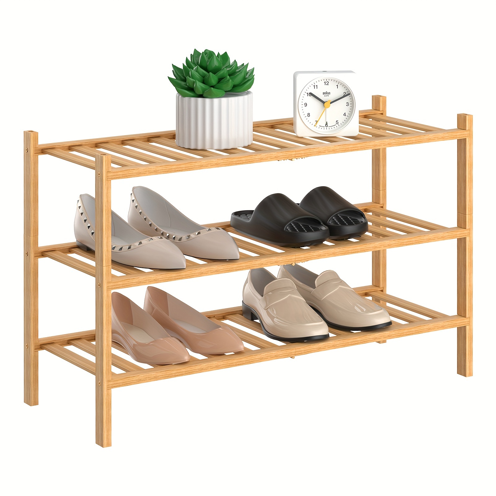 Mutil-tier Shoe Rack For Entryway, Bamboo Shoe Rack For Closet And Hallway,  Stackable Shoe Rack Small Shoe Storage Organizer For Dorm, Entryway, Wooden Shoe  Shelf - Temu