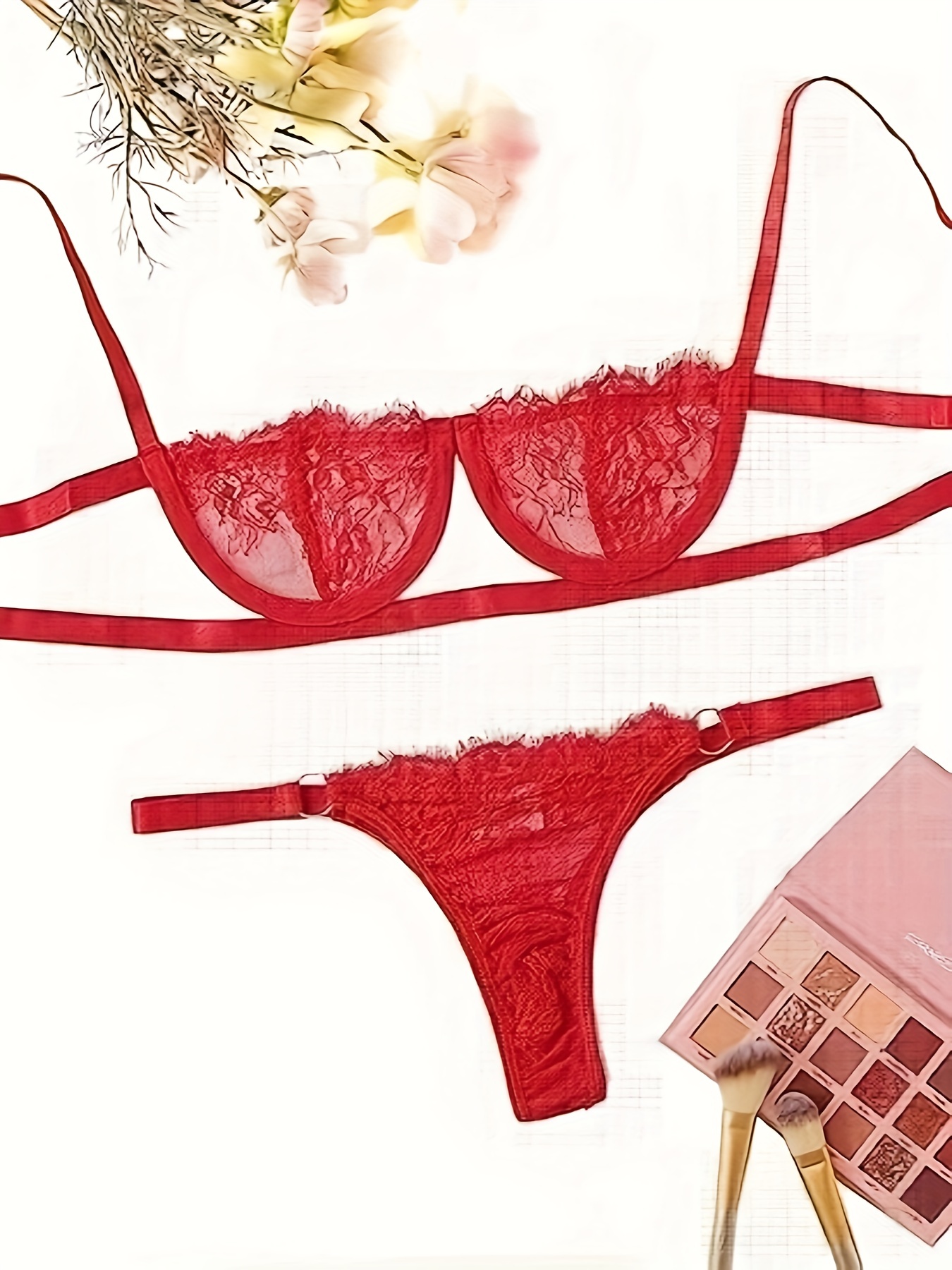 Sultry Floral Lace Lingerie Set Cut Push Bra Ring Linked - Temu