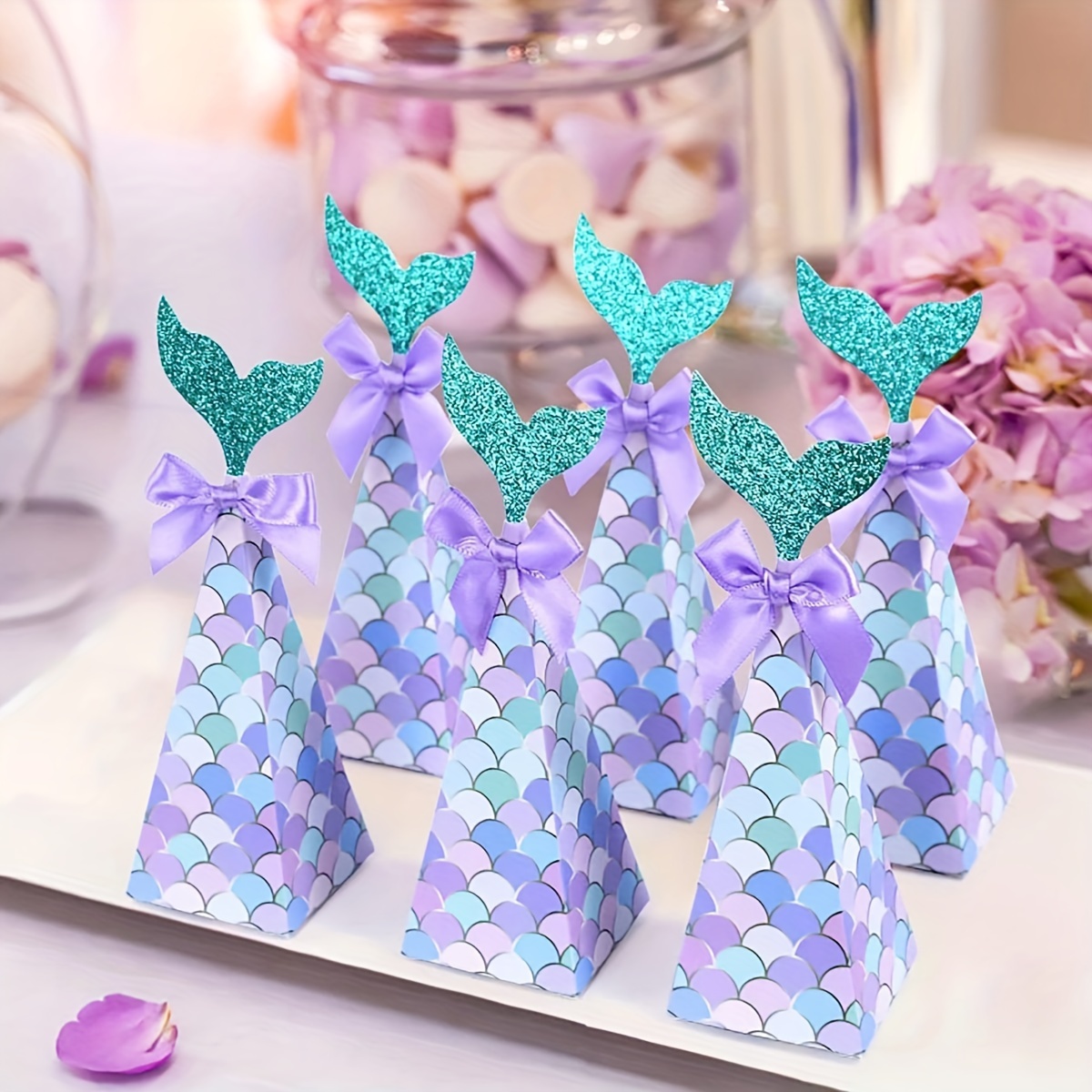 

10pcs Little Mermaid Themed Candy Boxes With Glittery Blue & Purple Scales Design - 's Birthday Parties & Showers, High-quality Paper Gift Packaging