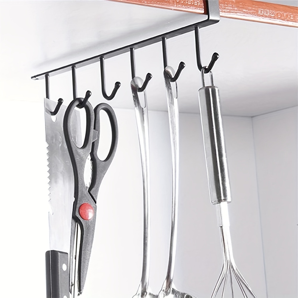 1pc Iron Cabinet Traceless Hook Six Hooks Storage Hanger Multi-Row Hook  Punch-free Traceless Hook For Wardrobe Kitchen Cabinet