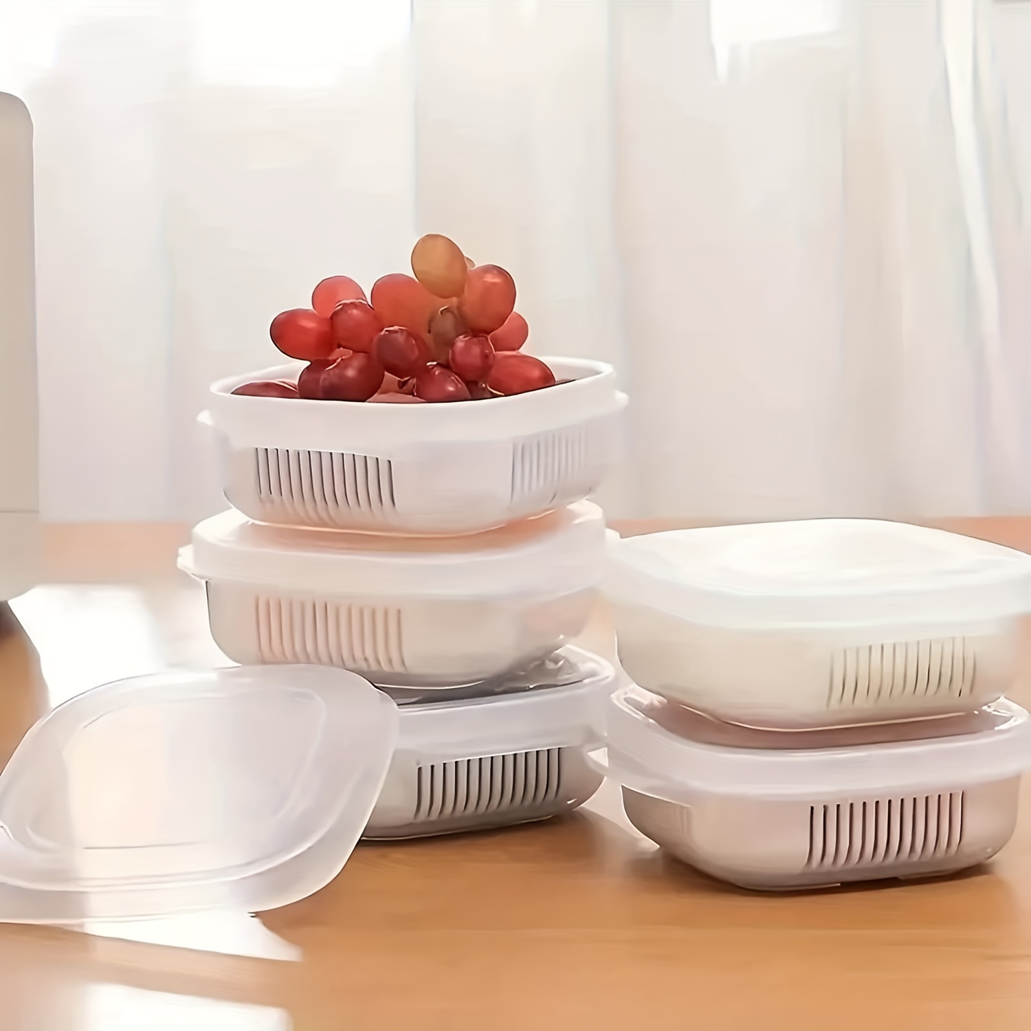 Kitchen Fridge Food Storage Container With Colander Plastic - Temu