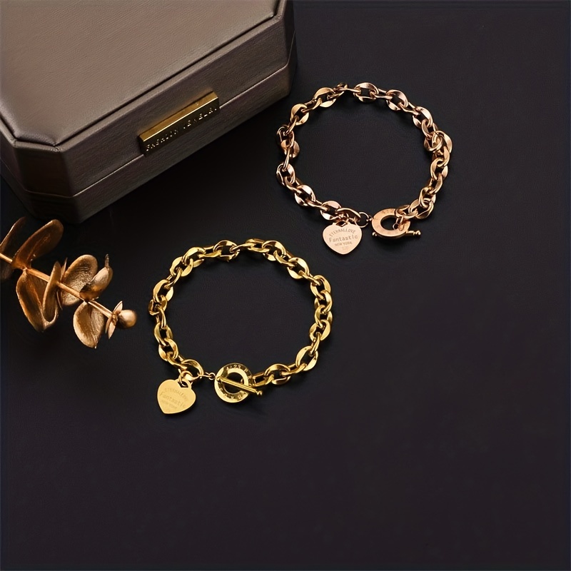 V Letter Bracelet For Women, Fashionable And Non-fading Titanium Steel Gold-plated  Jewelry, Wrist Decoration - Temu