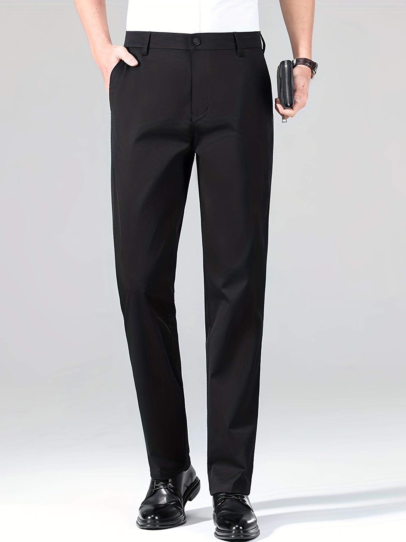 Men's Business Casual Pants Straight Leg Slim Stretch - Temu