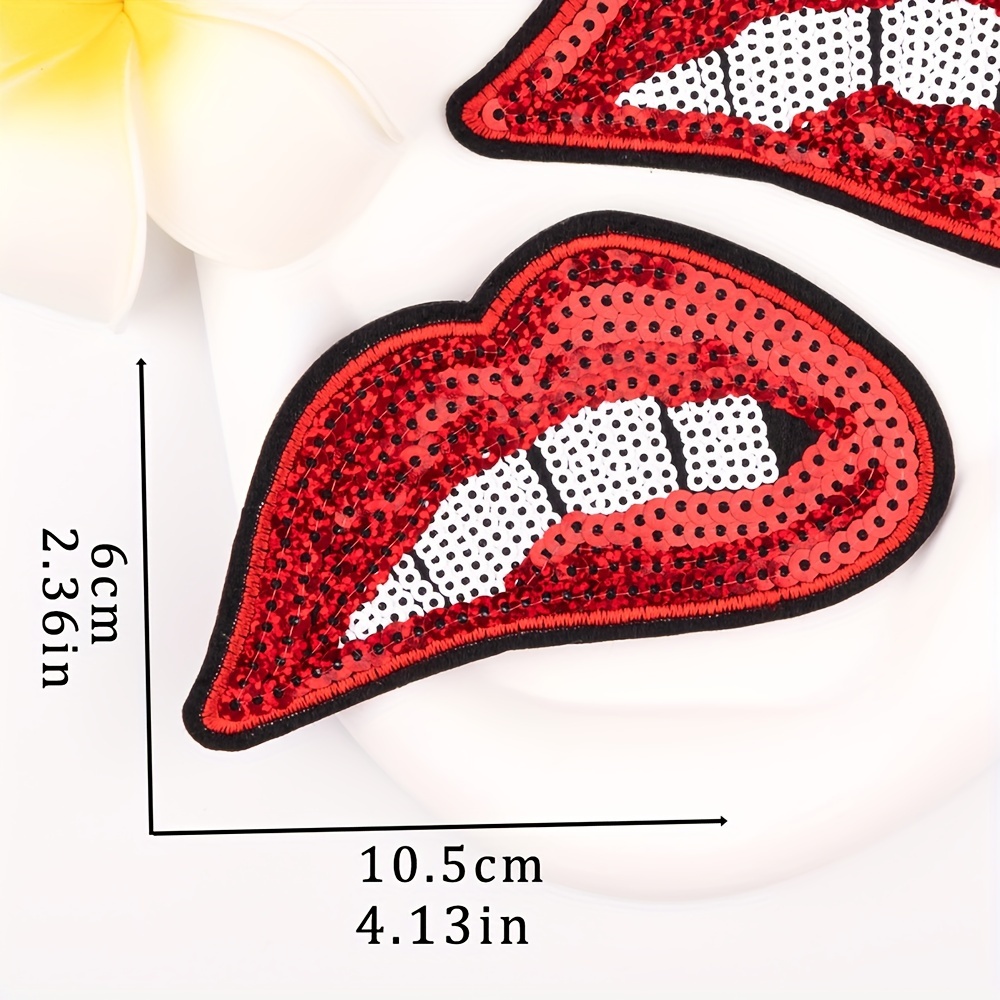 1pc Large Lips Patches Iron On Patches Or Sew On For Clothing Glitter  Sequin Embroidered Sequins Lip Patch