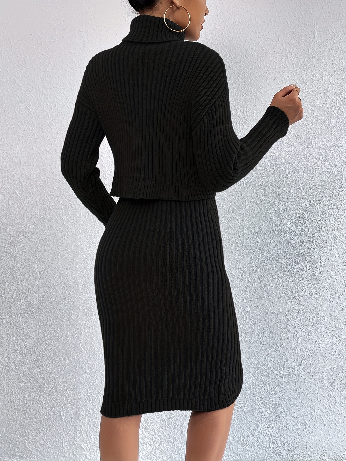 Casual Sweater Turtleneck Top & Bodycon Dress Set