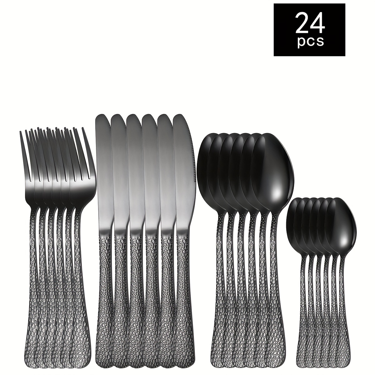 Black Silverware Set Elegant Flatware Set For 4 With Steak - Temu