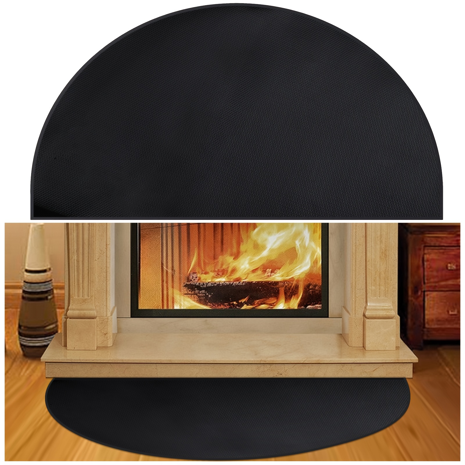 Tapis de foyer de cheminée ignifuge, tapis de cheminée résistant au feu  demi-cercle, zone de foyer antidérapant Premium