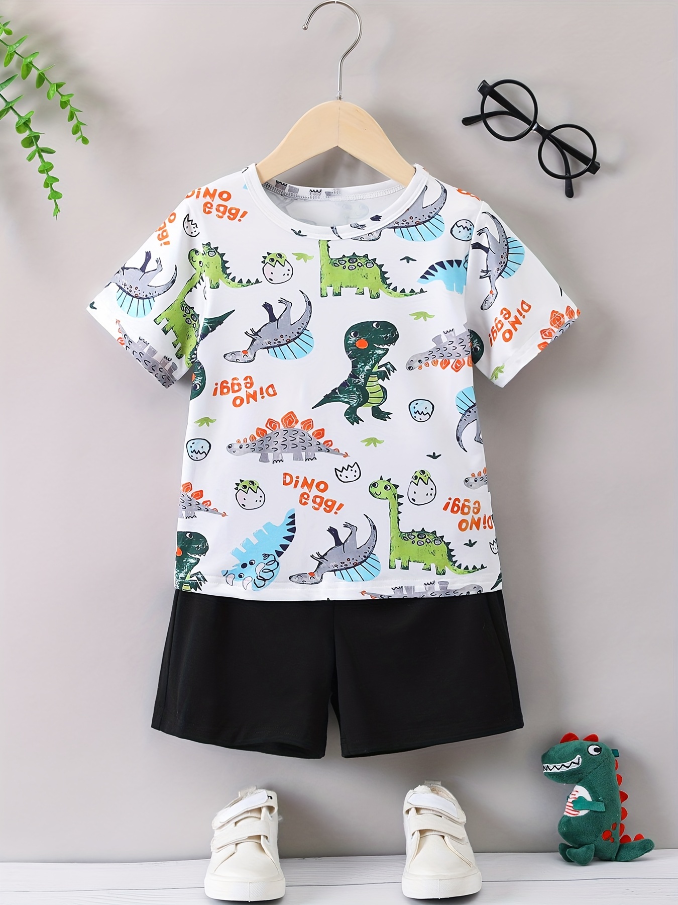 Pattern Kids Cute Boys - T-shirt Neck Temu & Shorts Clothes Bulgaria Round Sets Dinosaur Summer