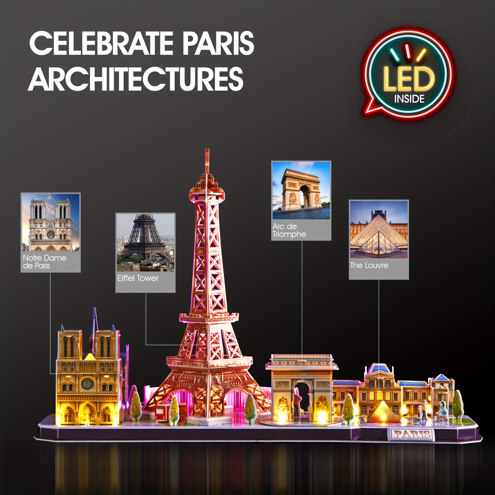 3d Jigsaw Puzzle Led Paris City Line Model Set Eiffel Tower - Temu