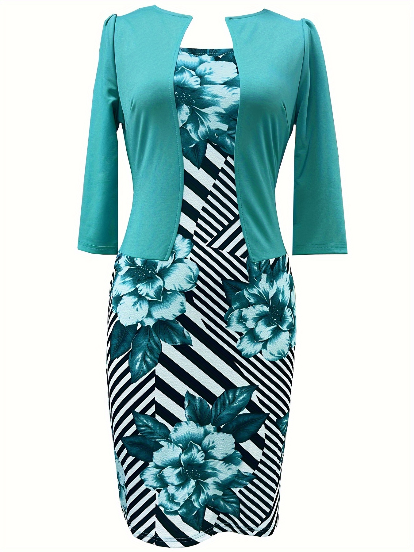 floral pencil dress square neck season suitable adults temu - Temu