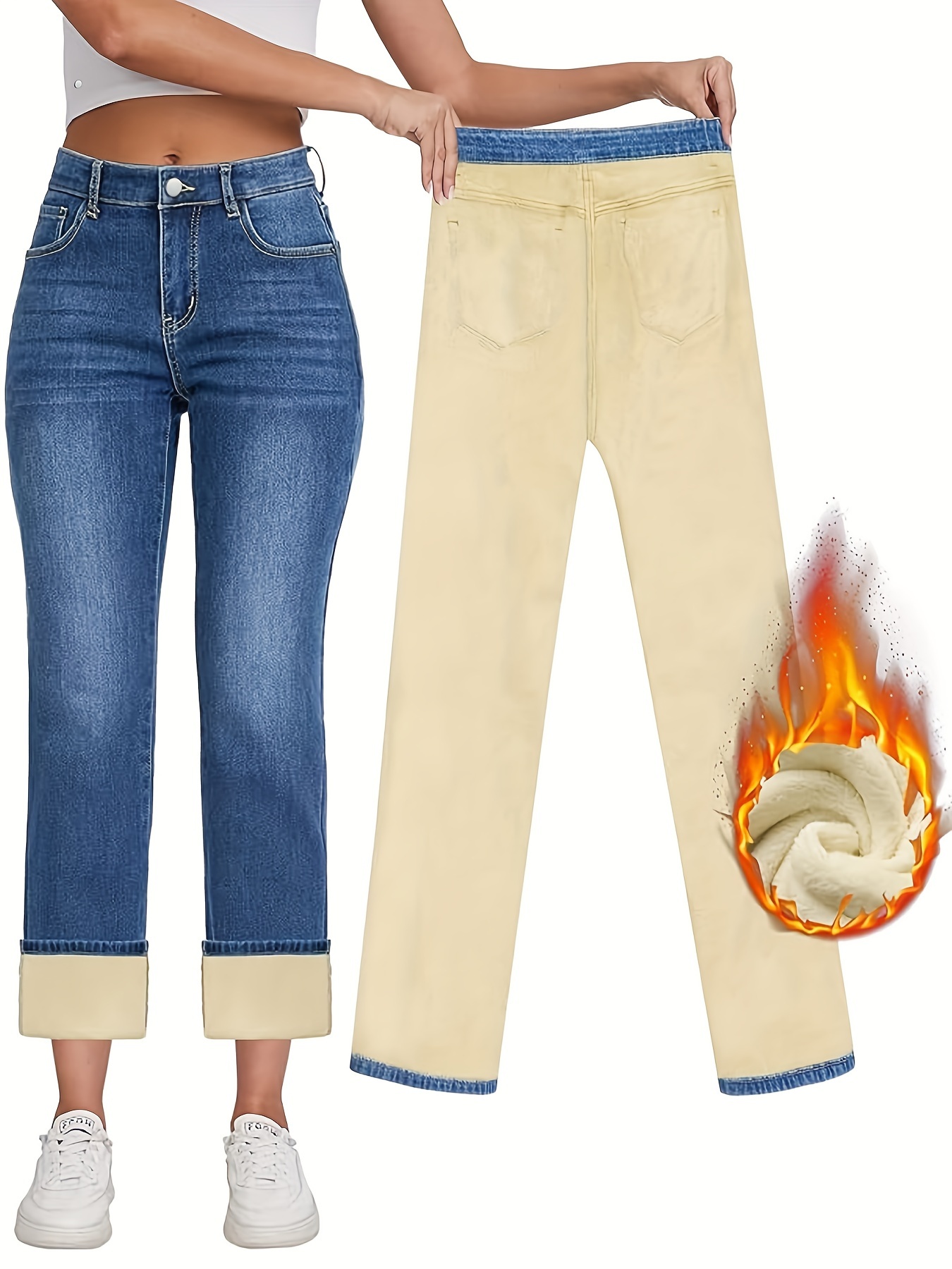 Fakanhui Pantalones vaqueros térmicos de invierno con forro polar para  mujer, pantalones ajustados, Buttonzipper Blue6, XS Corto: : Moda