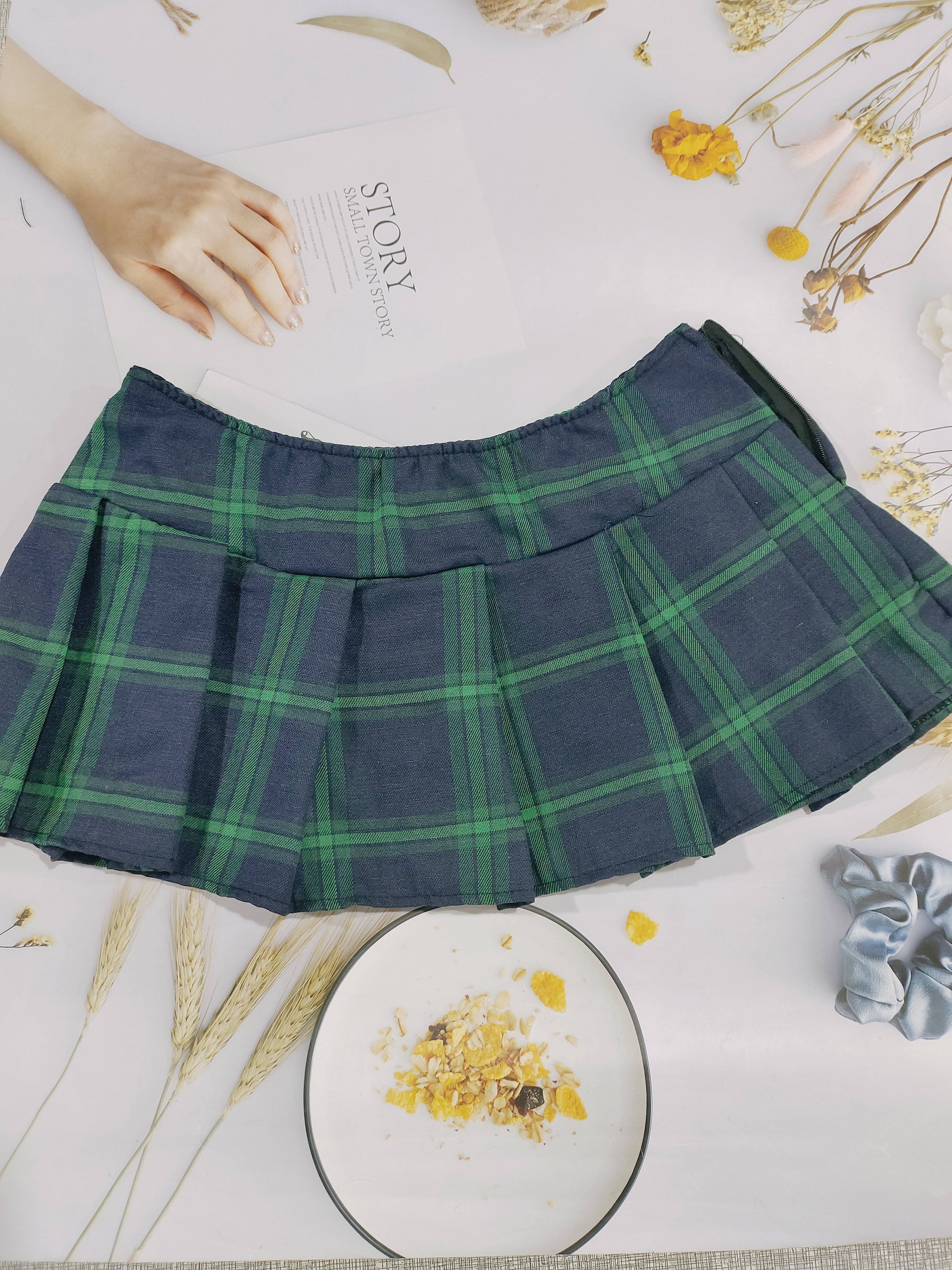 Women Schoolgirl Mini Skirt Role Play Costume Mini Plaid Pleated Micro  Skirts