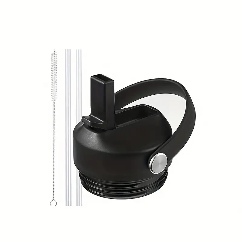 Solid Color Straw Lid Replacement With 2 Straw And 1 Brush, For