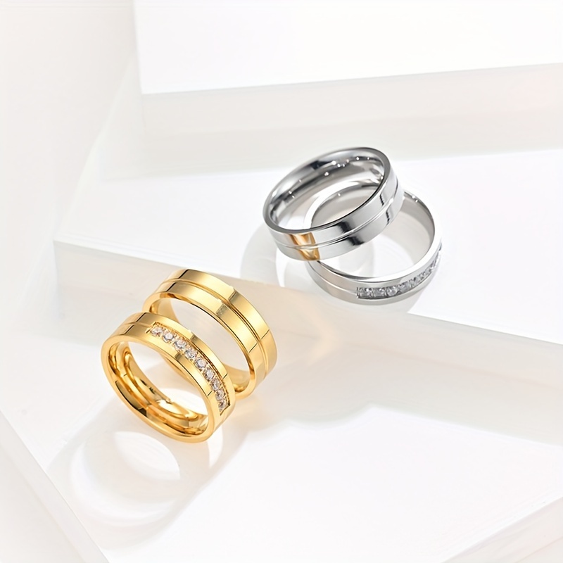 

2pcs Fashion Stainless Steel Couple Rings, Trendy Rings