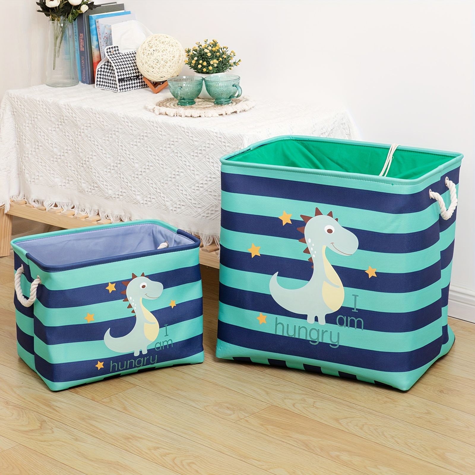 Canvas Storage Basket With Handle Foldable Large Organizer - Temu