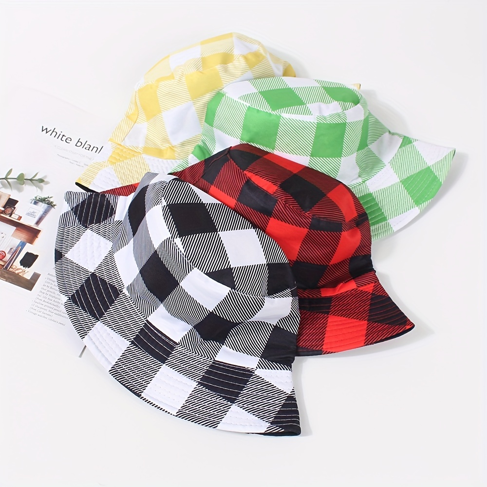 Plaid Embossed Bucket Hat Solid Color Trendy Casual Basin Hat Unisex Couple  Fisherman For Women Men - Temu