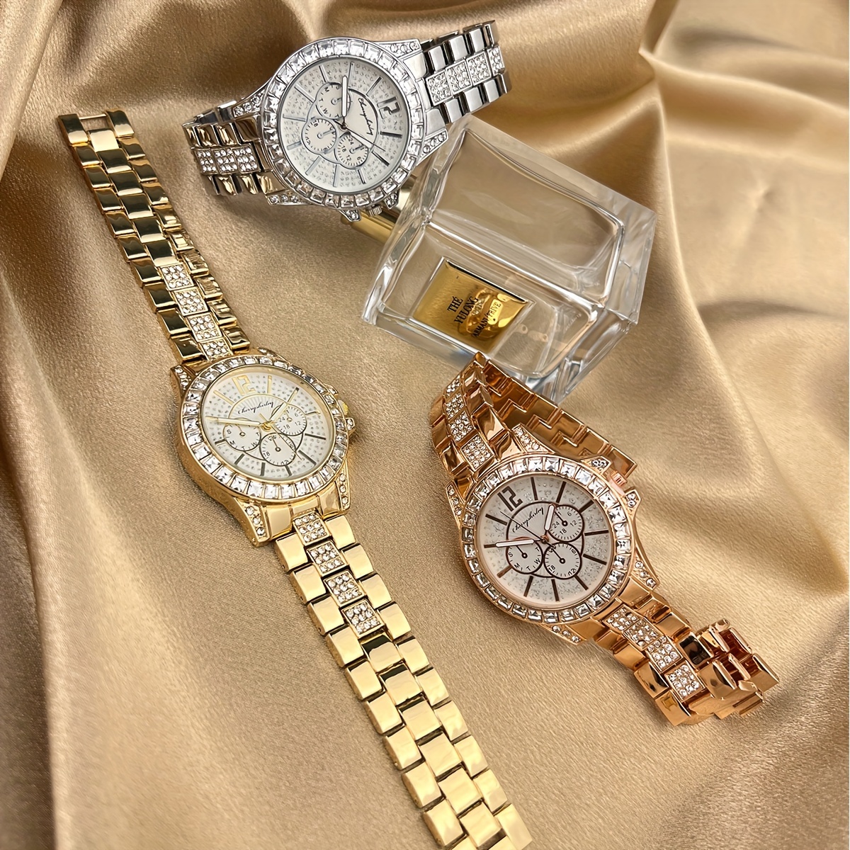 Reloj Elegante para Hombres Pulsera Brillante Oro Diamantes Dorado Regalo  Hombre
