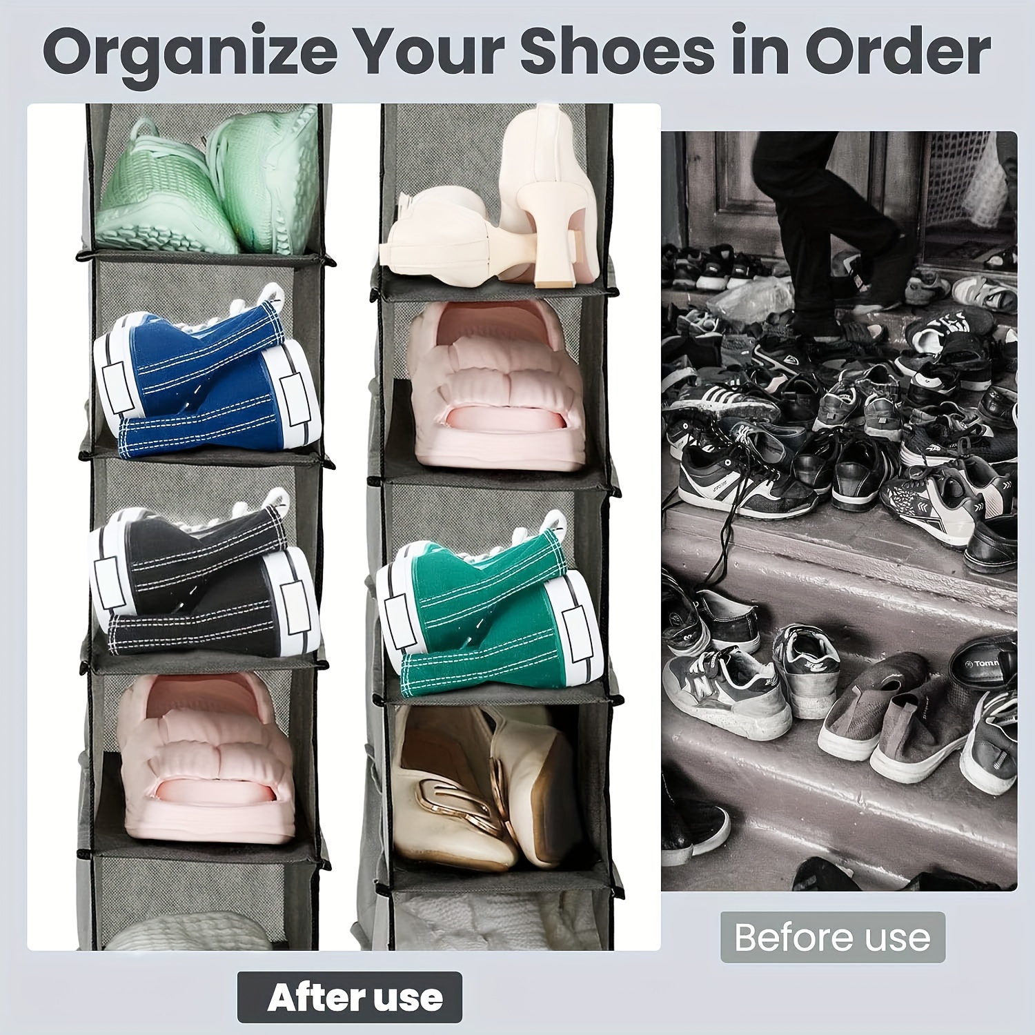 10 shelf Hanging Shoe Organizer For Closet Stylish Grey - Temu